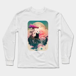 Panda Under a Pink Tree Long Sleeve T-Shirt